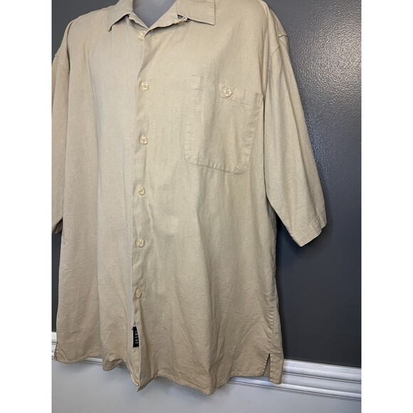 Trust Shirt Mens 3XL Beige Linen Blend Short Sleeve Button Up Casual Lightweight - Picture 4 of 7
